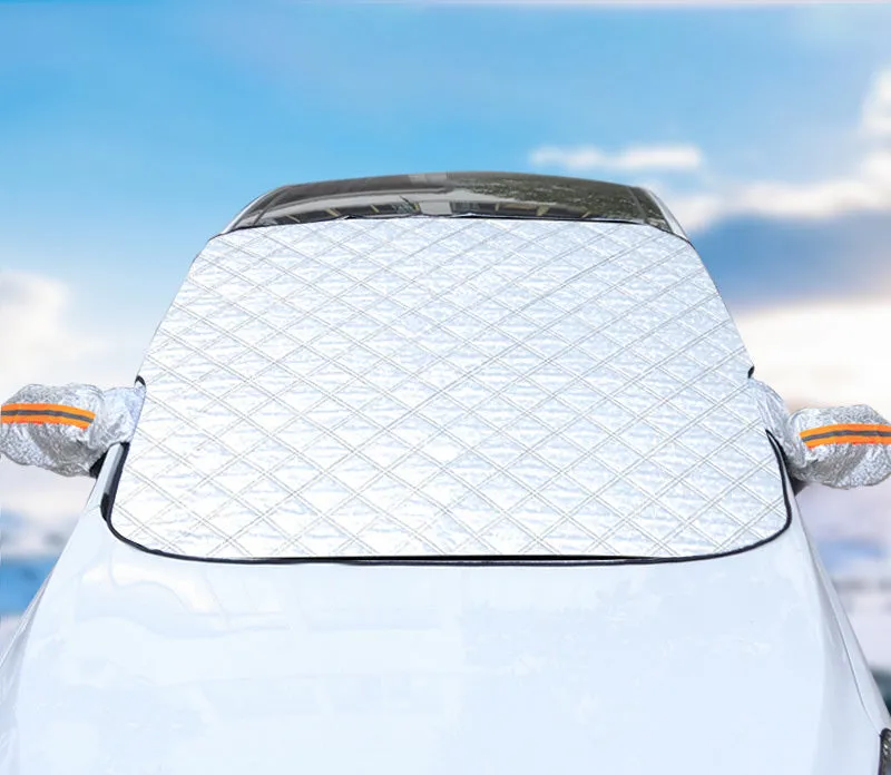 Car front windshield cover half cover snow shield aluminium foil magnetic suction with reflective strip on car