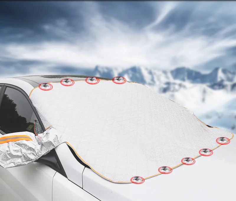 Car front windshield cover half cover snow shield aluminium foil magnetic suction with reflective strip on car