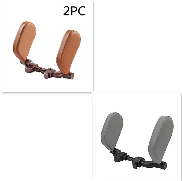 Car headrest neck pillow with memory foam padding, adjustable width and height, leather cover in black with red
