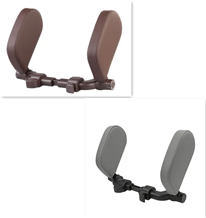 Car headrest neck pillow with memory foam padding, adjustable width and height, leather cover in black with red
