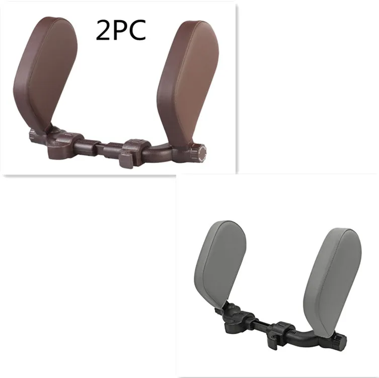 Car headrest neck pillow with memory foam padding, adjustable width and height, leather cover in black with red