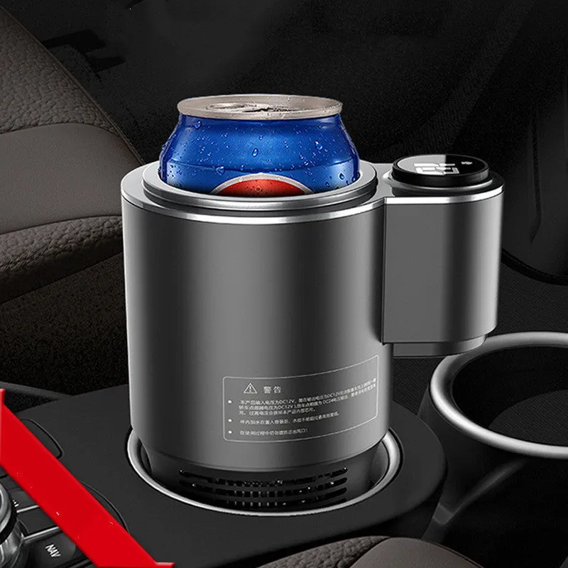 Black car hot and cold cup with USB cable, aluminium body, single pack for vehicle drink temperature control