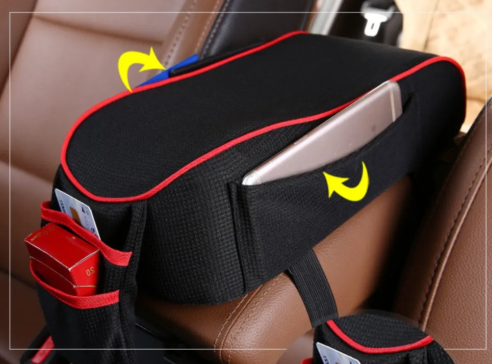 Central armrest box in synthetic fiber with polyester surface, available in black with red colour option, for car centre console storage