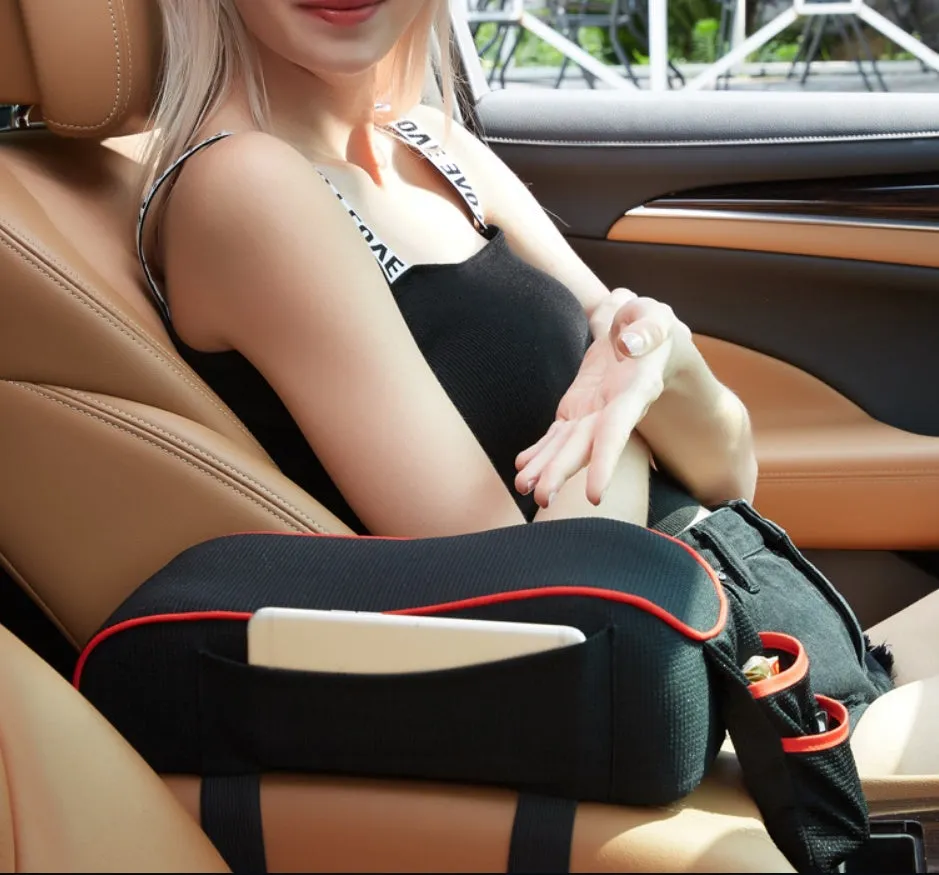 Central armrest box in synthetic fiber with polyester surface, available in black with red colour option, for car centre console storage