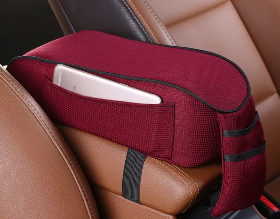 Central armrest box in synthetic fiber with polyester surface, available in black with red colour option, for car centre console storage