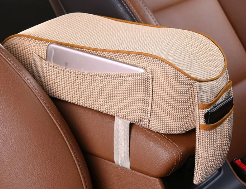 Central armrest box in synthetic fiber with polyester surface, available in black with red colour option, for car centre console storage