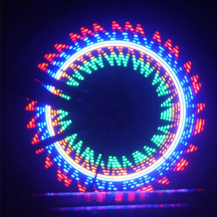 16 LED colourful bicycle wheel light with steel wire and 32 patterns attached to a mountain bike wheel