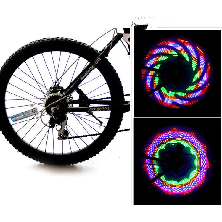 16 LED colourful bicycle wheel light with steel wire and 32 patterns attached to a mountain bike wheel