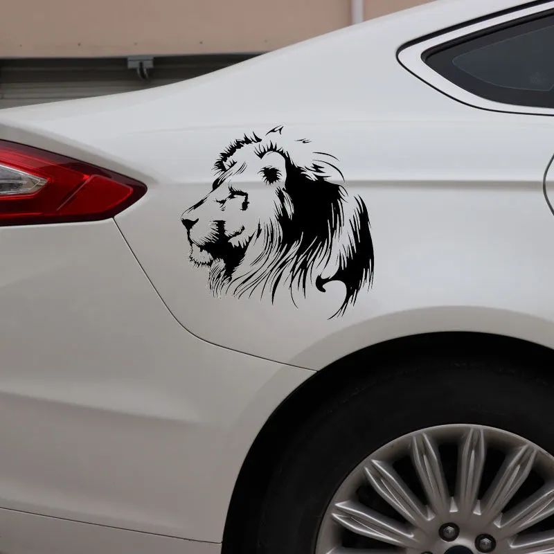 Reflective lion meditation car sticker on black background, 20x19.5cm