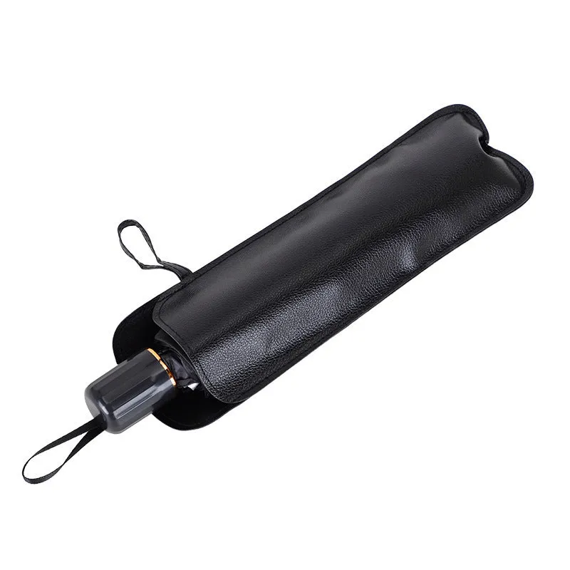 Titanium silver car sun shade parasol with leather case, thick opaque silver tape material