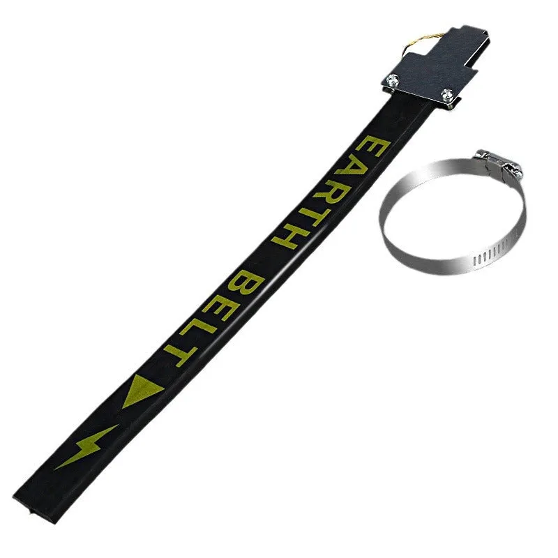 Black rubber and copper car electrostatic grounding chain, 370 mm long, for static discharge.