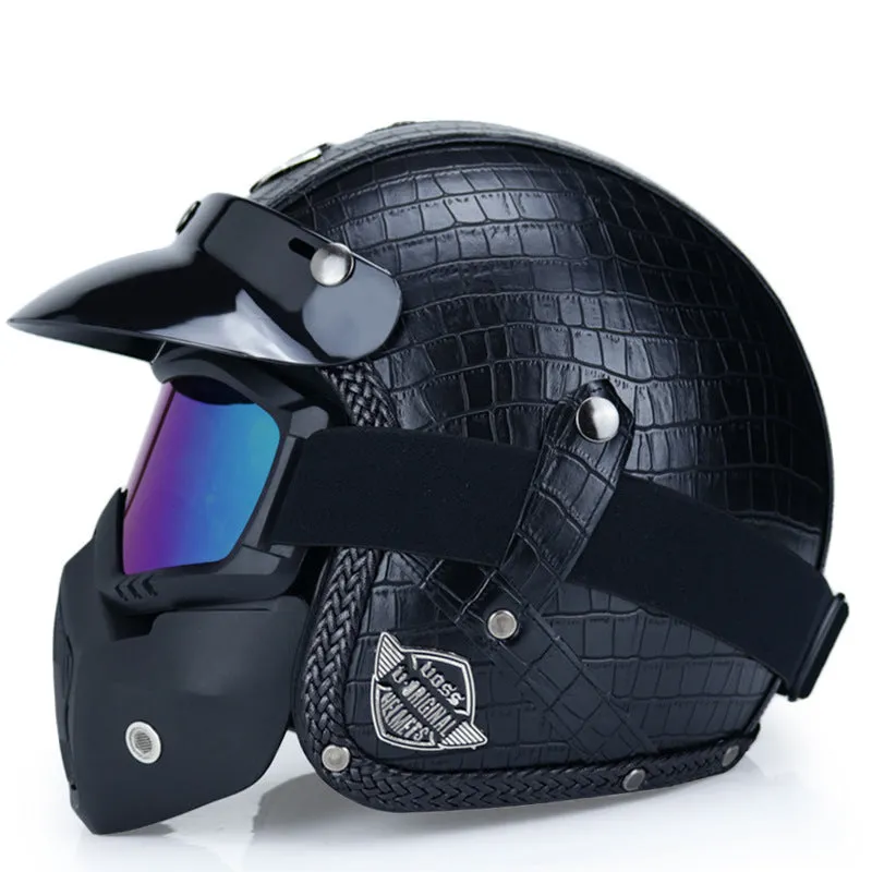 Retro ABS motorcycle helmet for men in matte black finish available in sizes M to 2XL