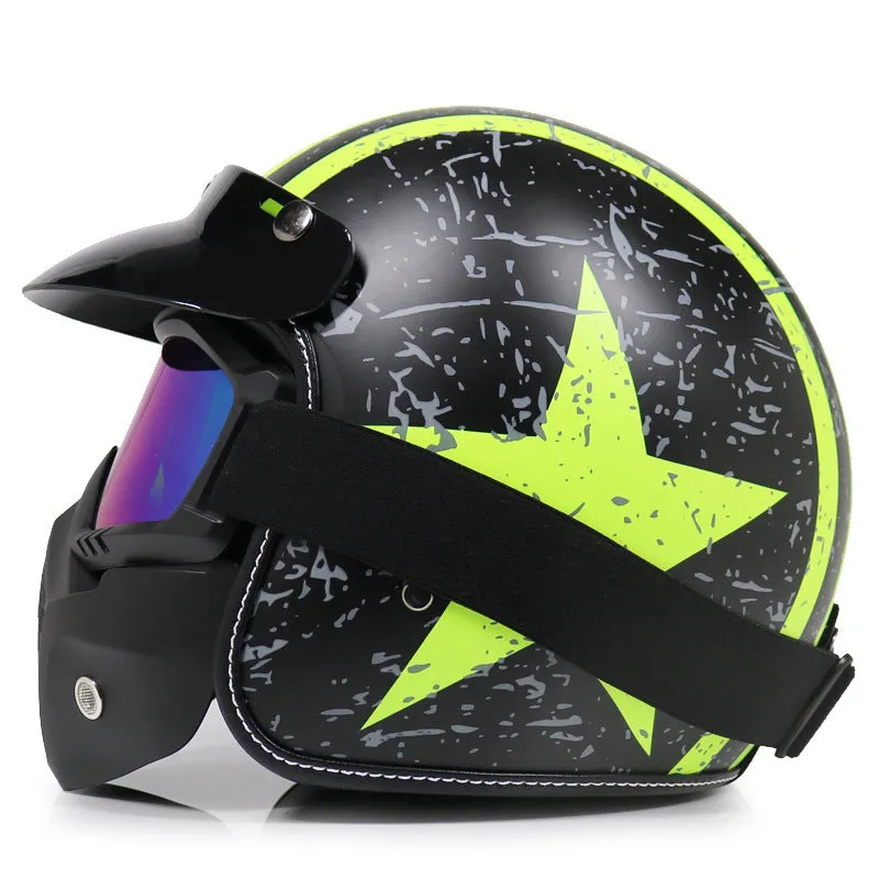 Retro ABS motorcycle helmet for men in matte black finish available in sizes M to 2XL