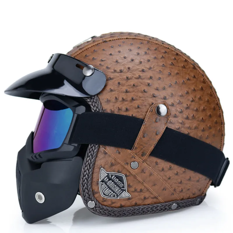 Retro ABS motorcycle helmet for men in matte black finish available in sizes M to 2XL