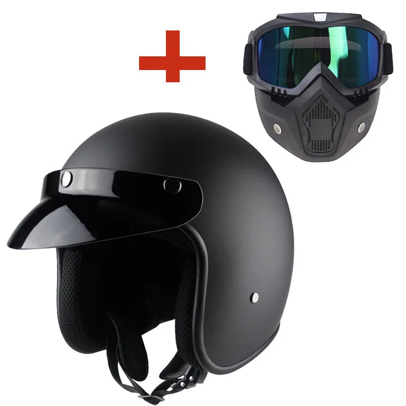 Retro ABS motorcycle helmet for men in matte black finish available in sizes M to 2XL
