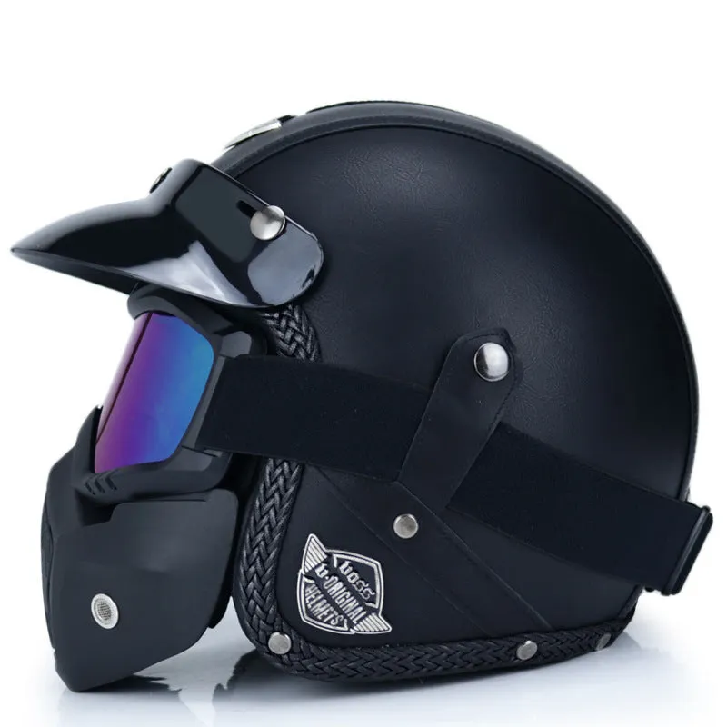 Retro ABS motorcycle helmet for men in matte black finish available in sizes M to 2XL