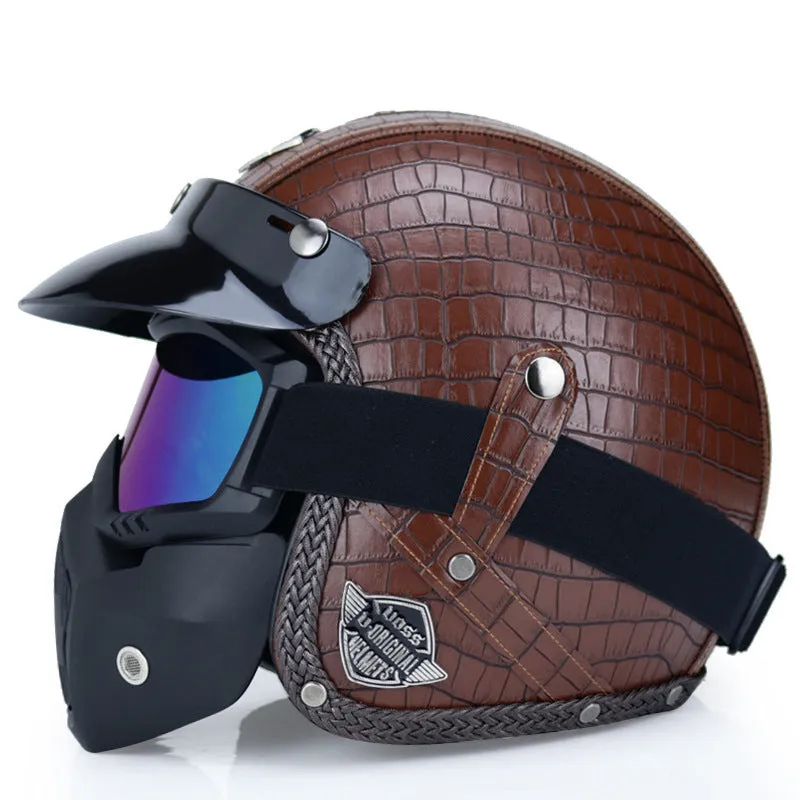 Retro ABS motorcycle helmet for men in matte black finish available in sizes M to 2XL