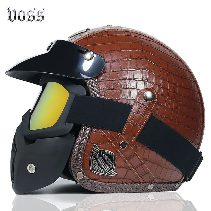 Retro ABS motorcycle helmet for men in matte black finish available in sizes M to 2XL