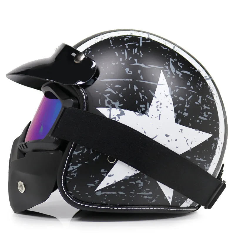 Retro ABS motorcycle helmet for men in matte black finish available in sizes M to 2XL
