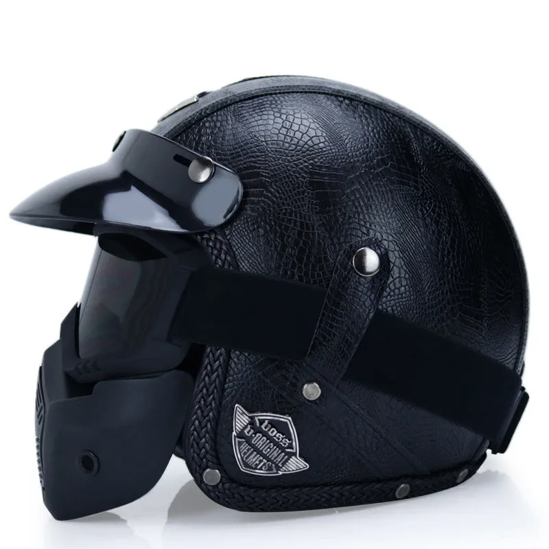Retro ABS motorcycle helmet for men in matte black finish available in sizes M to 2XL