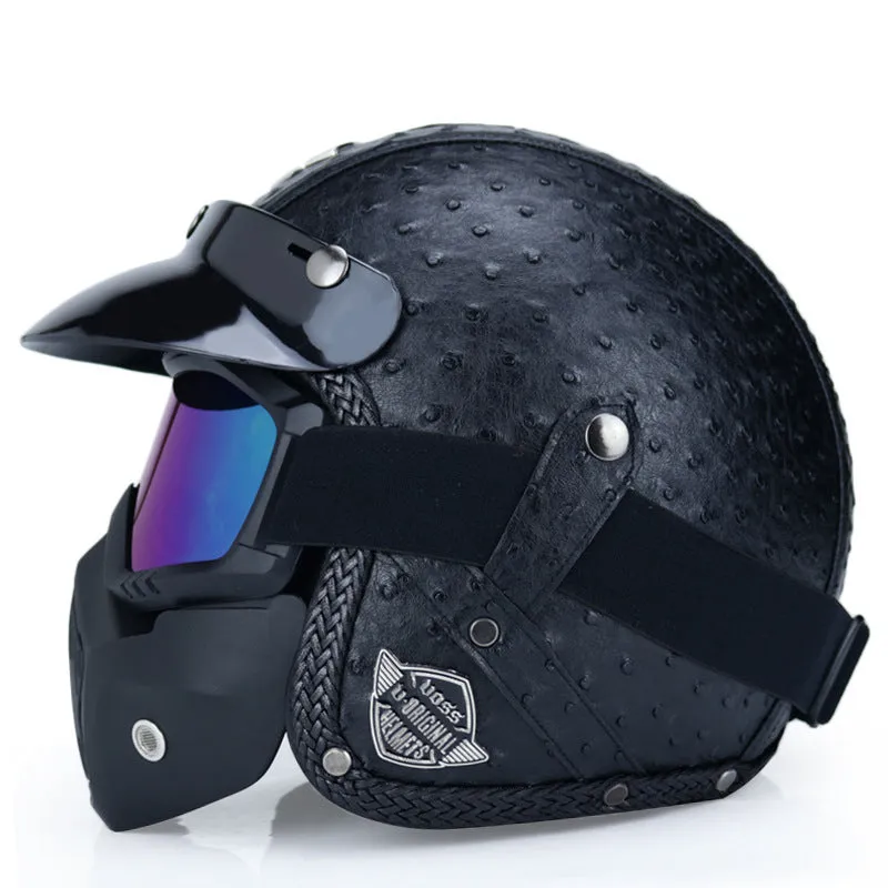 Retro ABS motorcycle helmet for men in matte black finish available in sizes M to 2XL