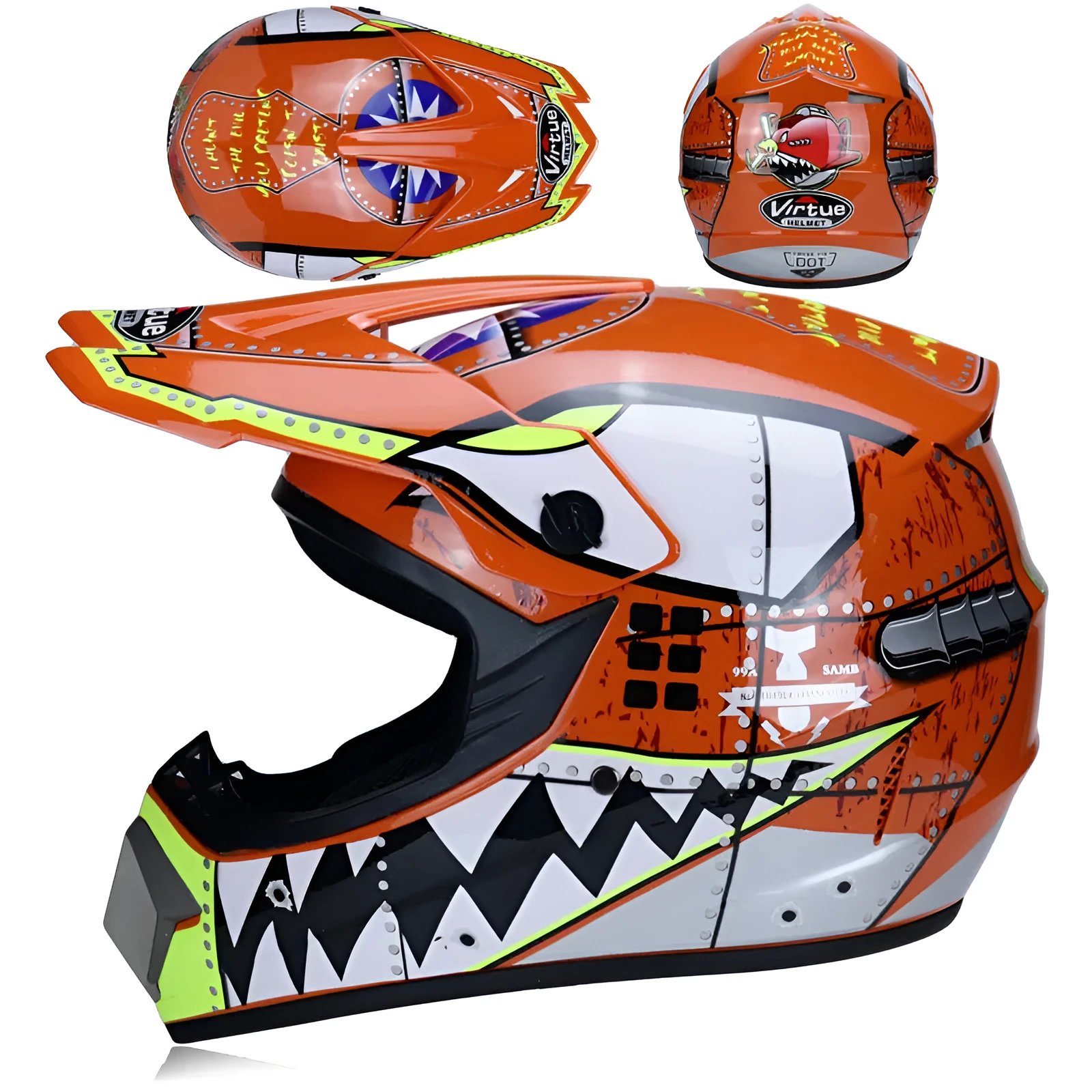 Unisex motocross off-road helmet with ABS shell in black green colour for dirt bike riding