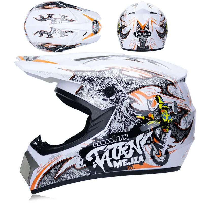 Unisex motocross off-road helmet with ABS shell in black green colour for dirt bike riding