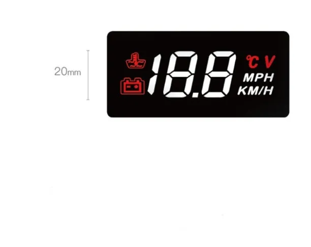 A100 OBD II head up display projecting vehicle speed on windscreen, with white or green light option