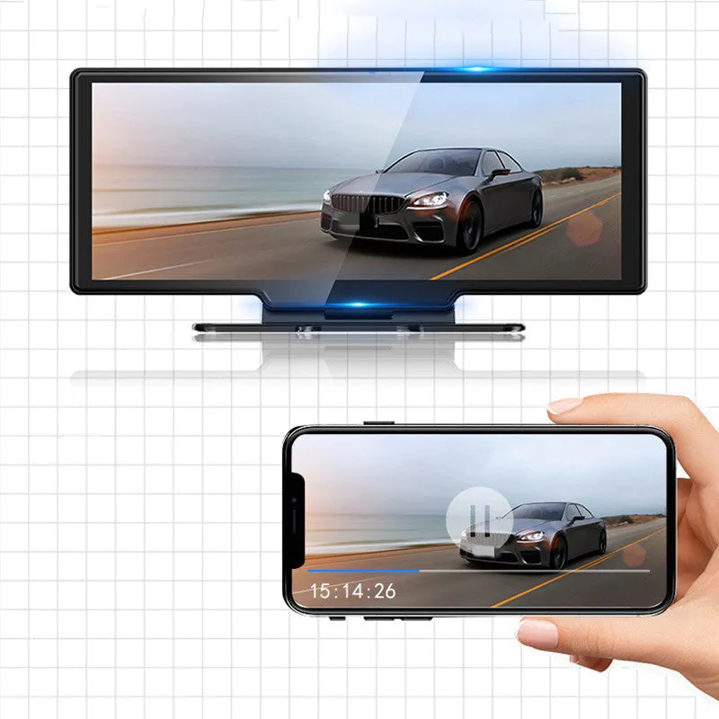 2.5K 11-inch black dash cam with 170° wide angle lens on dashboard