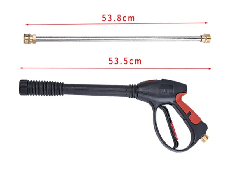 Black M22 lengthened pressure washer gun with all copper head, extension rod, and 5-color nozzle set for 4000 PSI cleaning