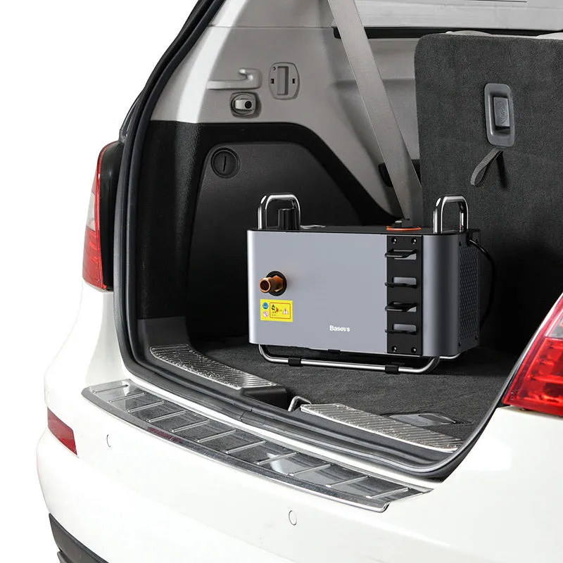 Grey F1 Car Pressure Washer with 10-metre outlet pipe and foam pot on a clean driveway