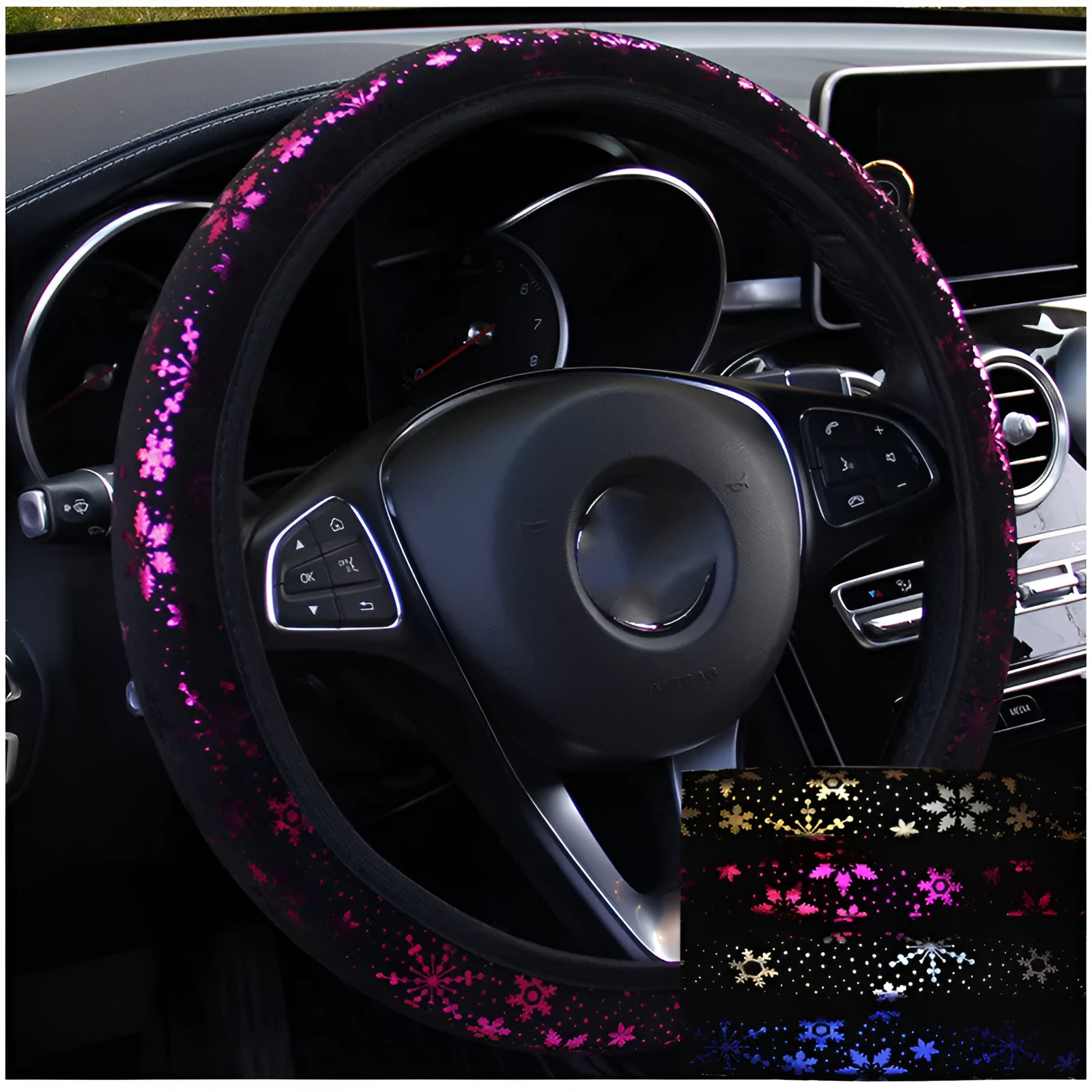 Hot Gilded Snowflake car steering wheel cover in Korean style flash gold for 37-38cm universal fit