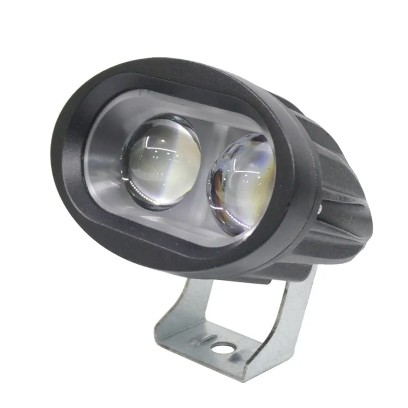 Direct selling motorcycle LED spotlight with aluminium housing in white and yellow light options on dark background