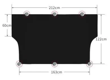 Magnetic car windscreen snow cover in black with silver back, 210x120cm size, six magnets visible