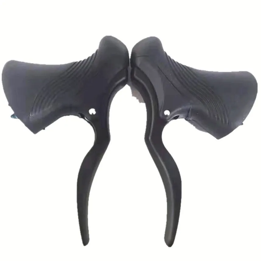 Pair of black aluminium road bicycle brake handles for 22.2mm and 23.8mm handlebars.