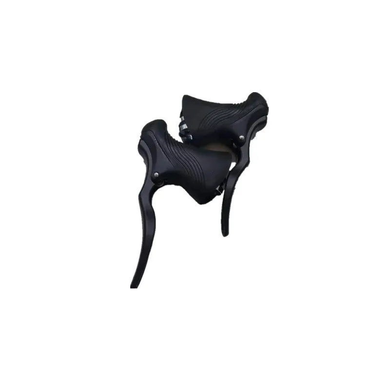 Pair of black aluminium road bicycle brake handles for 22.2mm and 23.8mm handlebars.