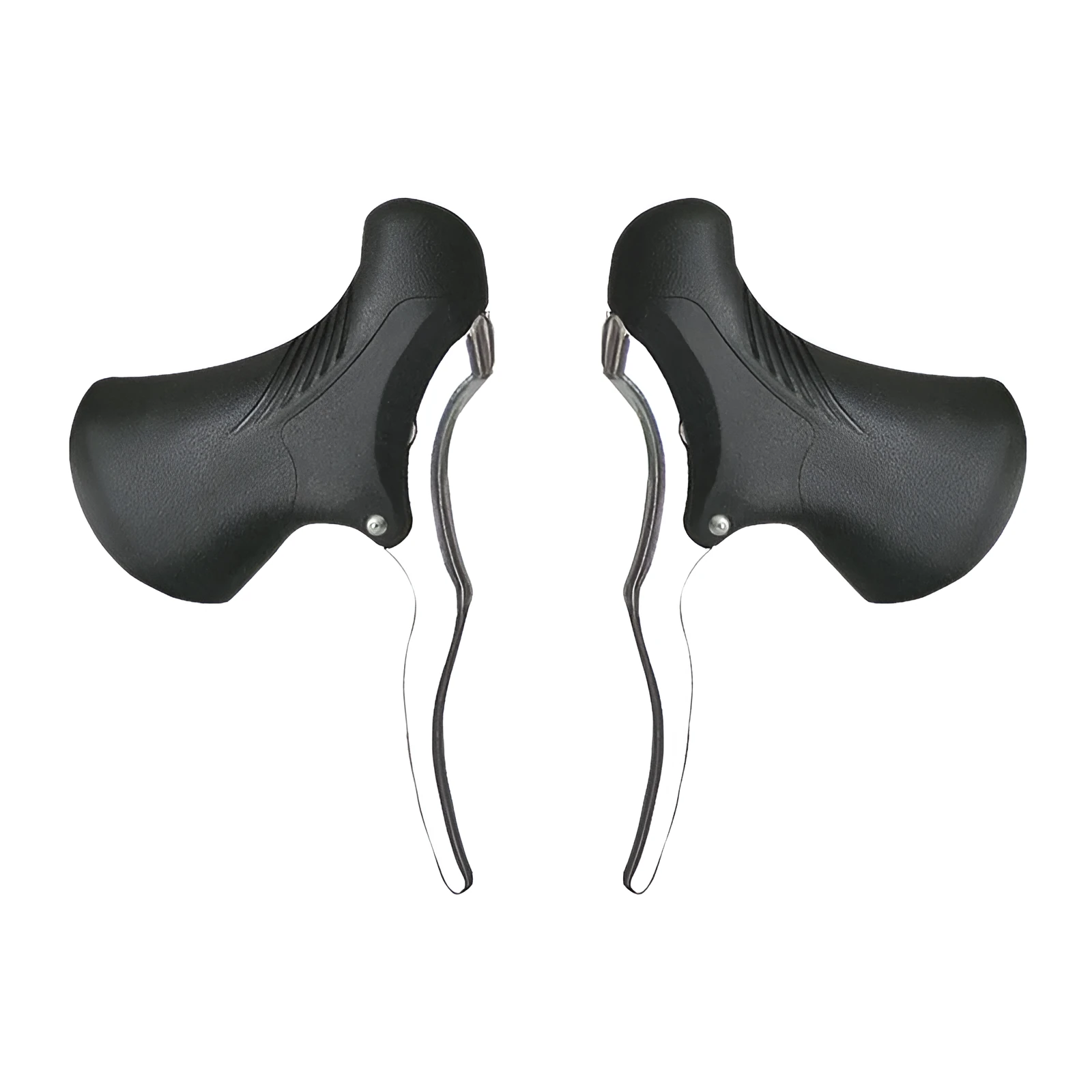 Pair of black aluminium road bicycle brake handles for 22.2mm and 23.8mm handlebars.