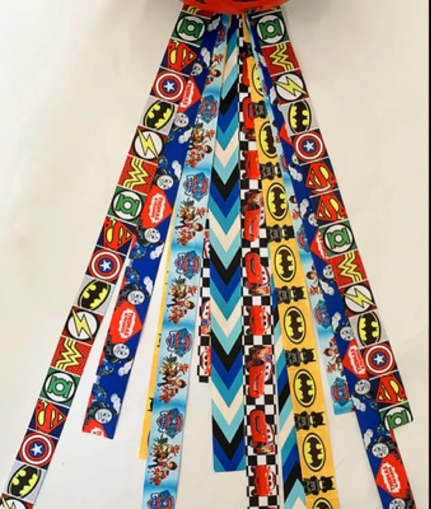 Children's helmet decorative streamer with elastic loop attachment in multiple colour options