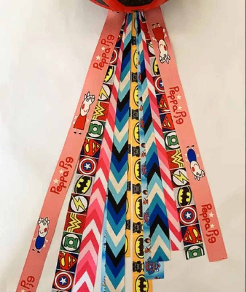 Children's helmet decorative streamer with elastic loop attachment in multiple colour options