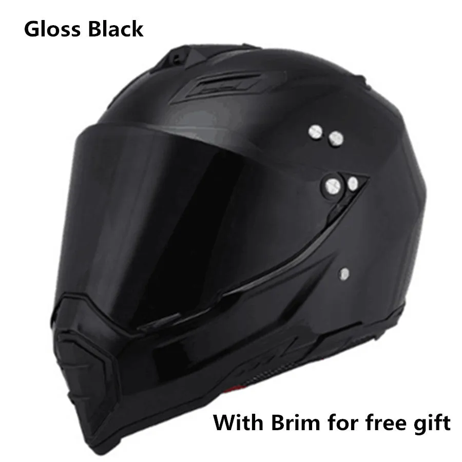 Dual-use full face motorcycle helmet in ABS material, side view showing full face shell and rally-style design