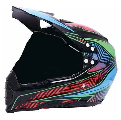 Dual-use full face motorcycle helmet in ABS material, side view showing full face shell and rally-style design