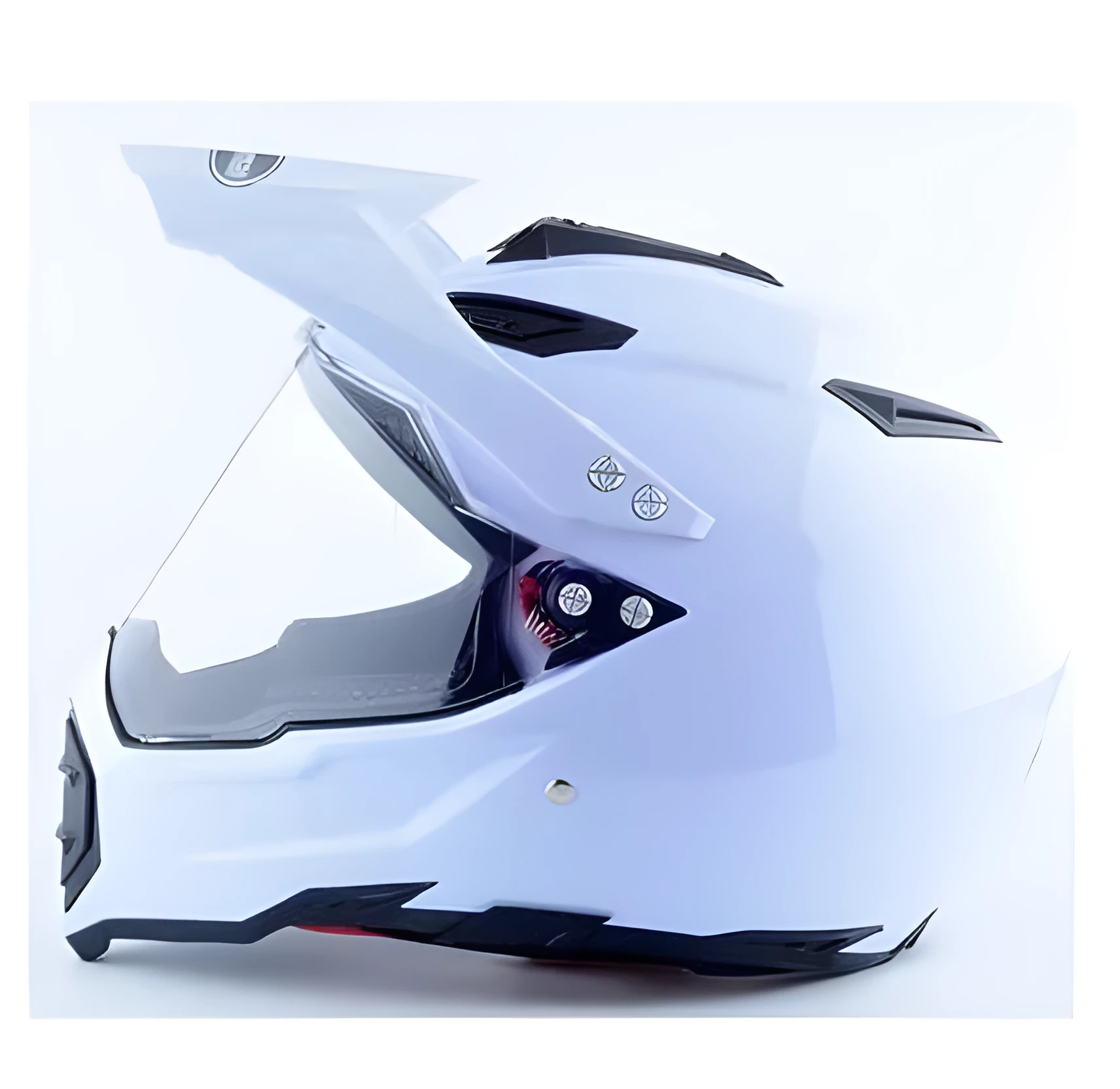 Dual-use full face motorcycle helmet in ABS material, side view showing full face shell and rally-style design