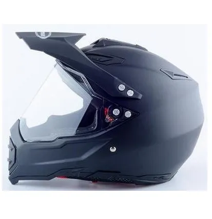 Dual-use full face motorcycle helmet in ABS material, side view showing full face shell and rally-style design