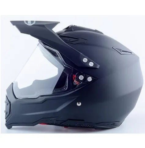 Dual-use full face motorcycle helmet in ABS material, side view showing full face shell and rally-style design