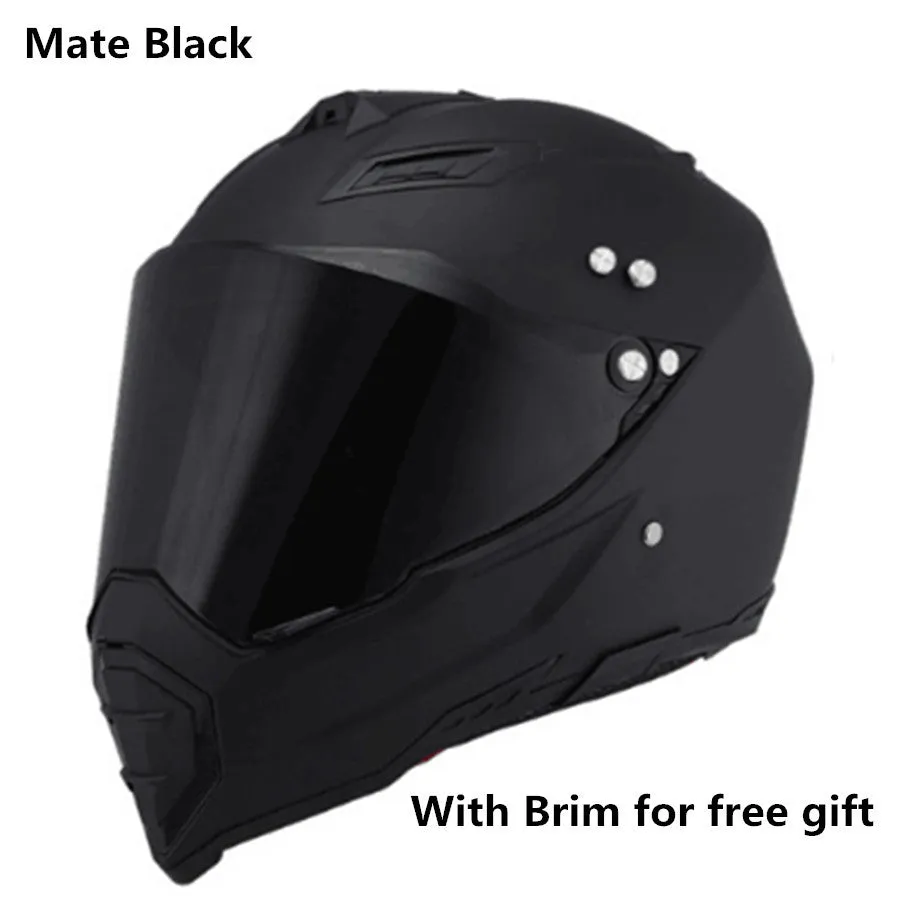 Dual-use full face motorcycle helmet in ABS material, side view showing full face shell and rally-style design