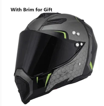 Dual-use full face motorcycle helmet in ABS material, side view showing full face shell and rally-style design