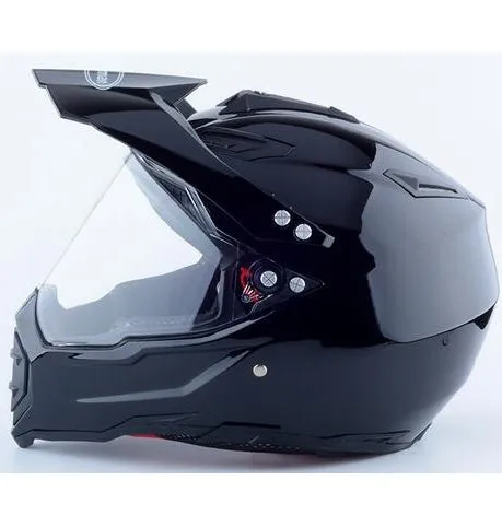 Dual-use full face motorcycle helmet in ABS material, side view showing full face shell and rally-style design
