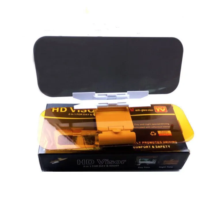 Yellow car anti-glare sun visor with acrylic lens and ABS button for UV protection and glare reduction