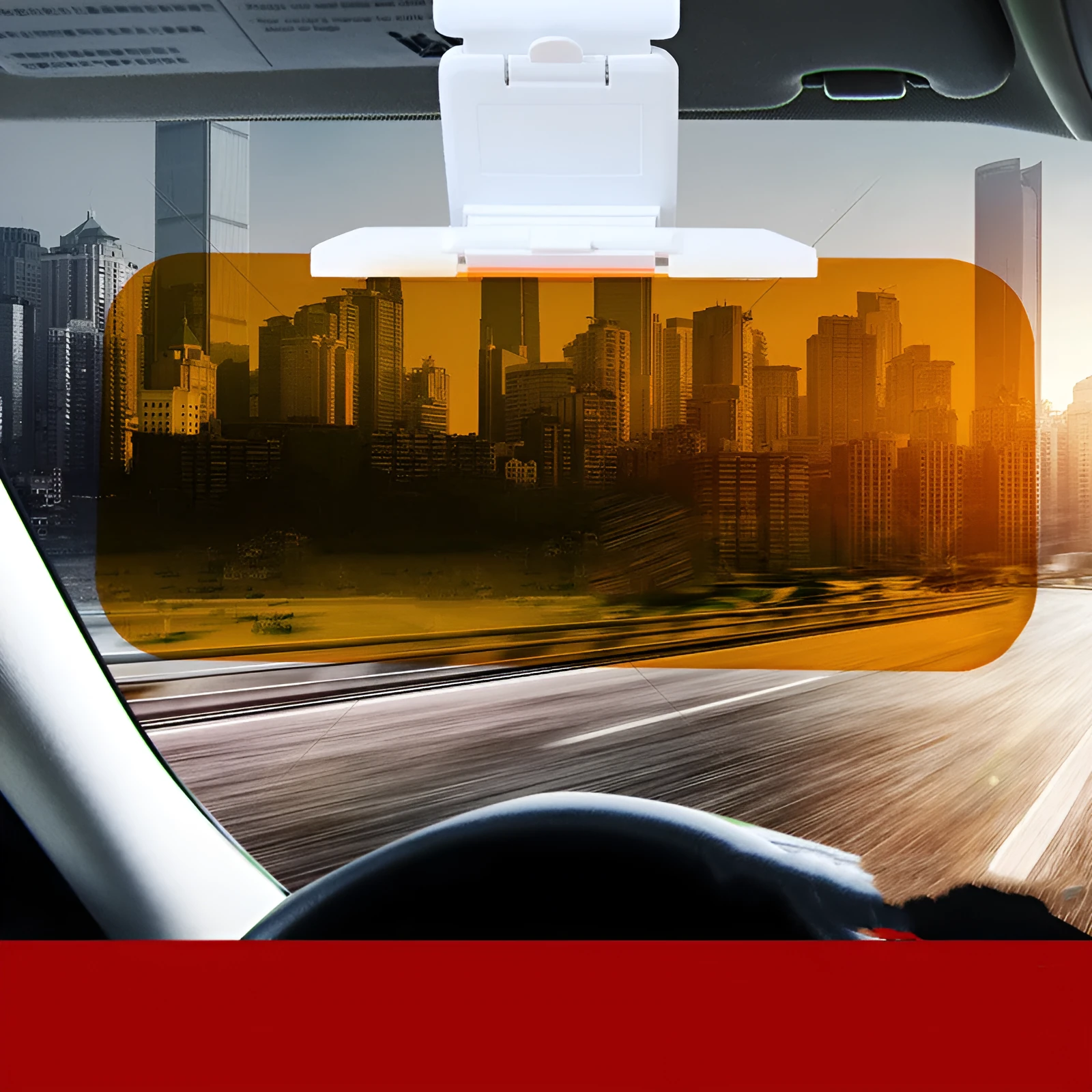 Yellow car anti-glare sun visor with acrylic lens and ABS button for UV protection and glare reduction