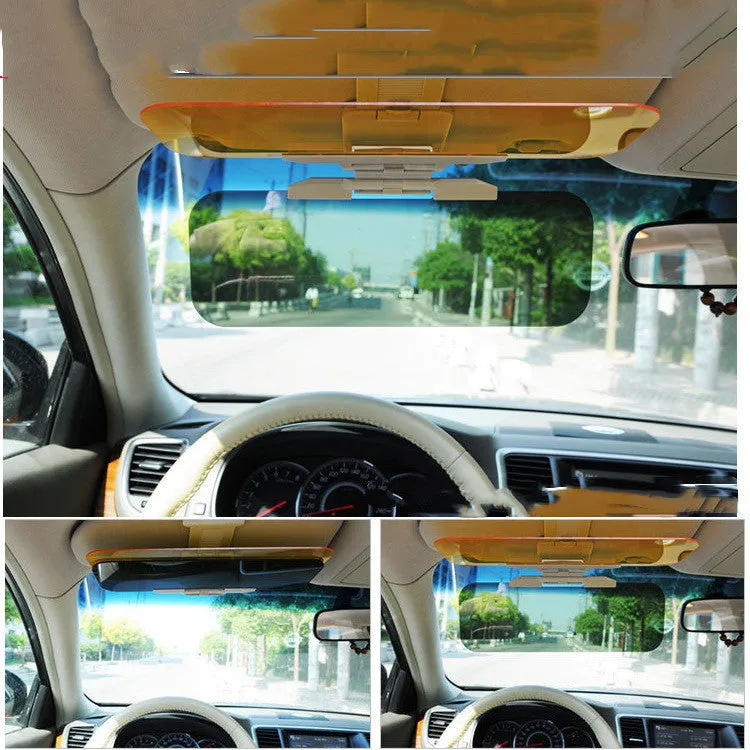 Yellow car anti-glare sun visor with acrylic lens and ABS button for UV protection and glare reduction